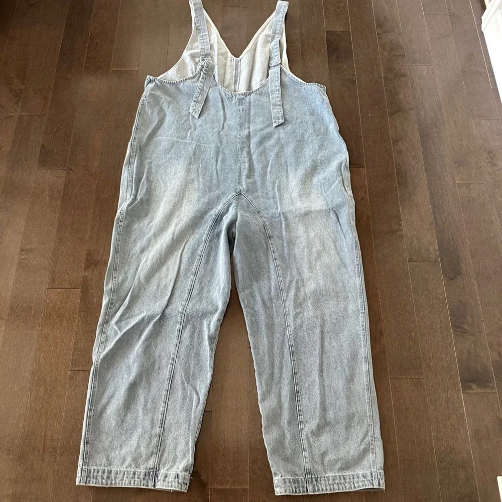 Bibi Womens Slouchy Relaxed Overalls Boho Festival Light Wash XL